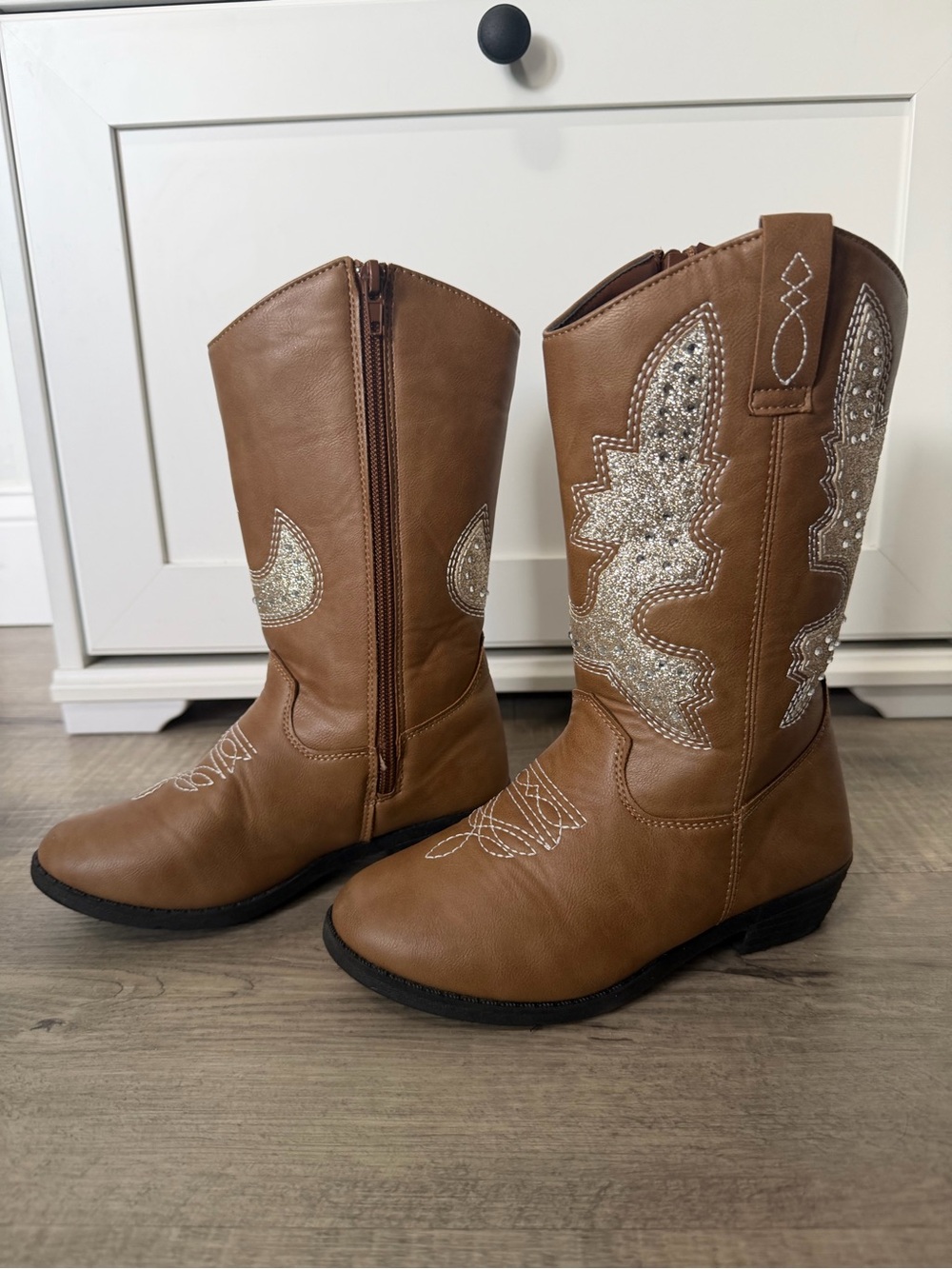 Kensie Girl Brown and Silver Glitter Cowboy Boots